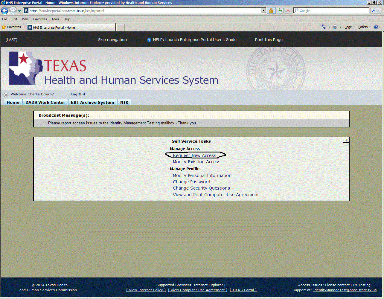 Screenshot of Enterprise Portal Home Page