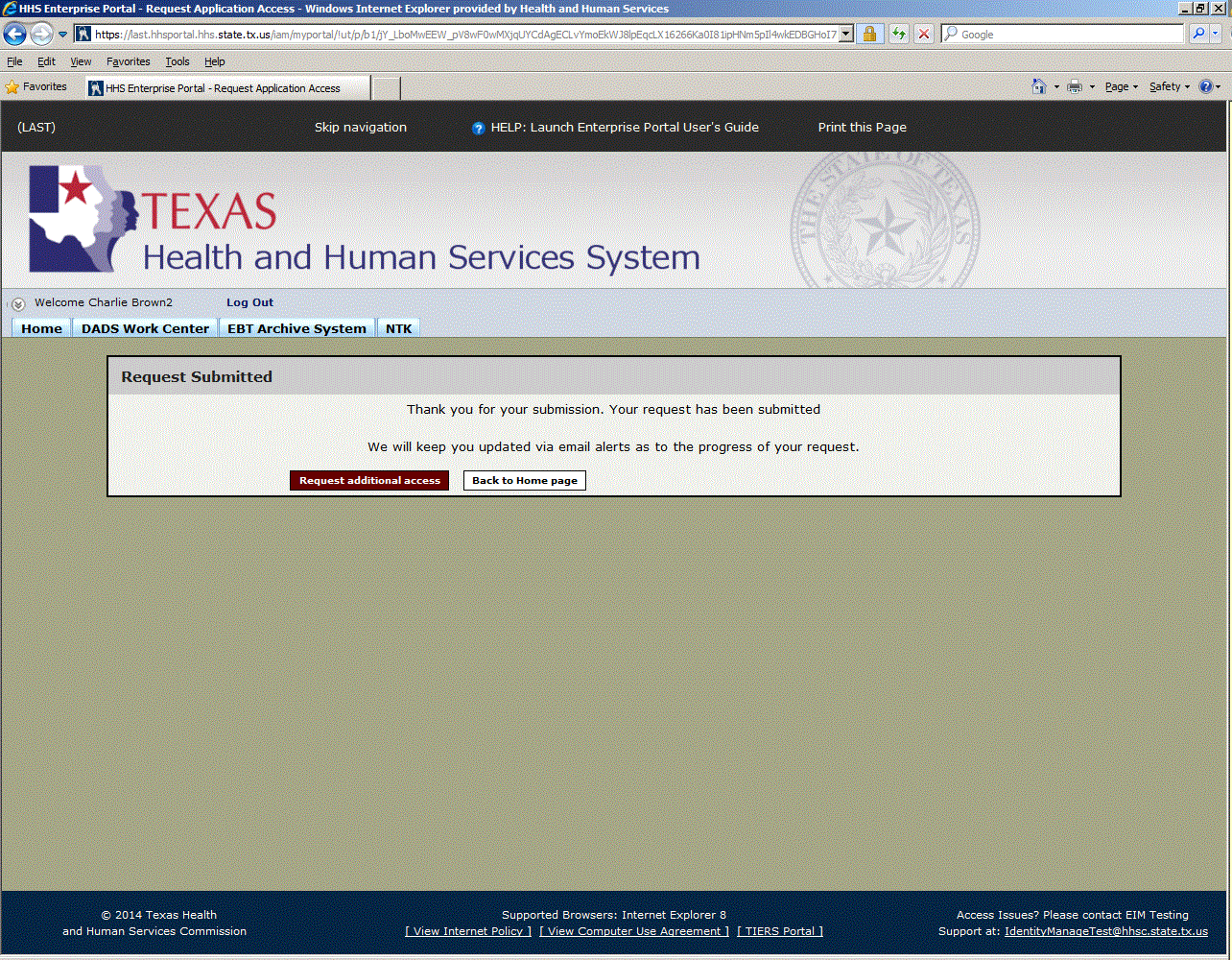 Screenshot of request information page.