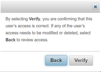 Screenshot of the HHS Enterprise Portal Access Verification Dialog Box.