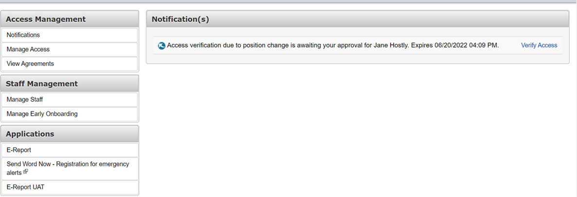 Screenshot of the HHS Enterprise Portal Notifications screen.